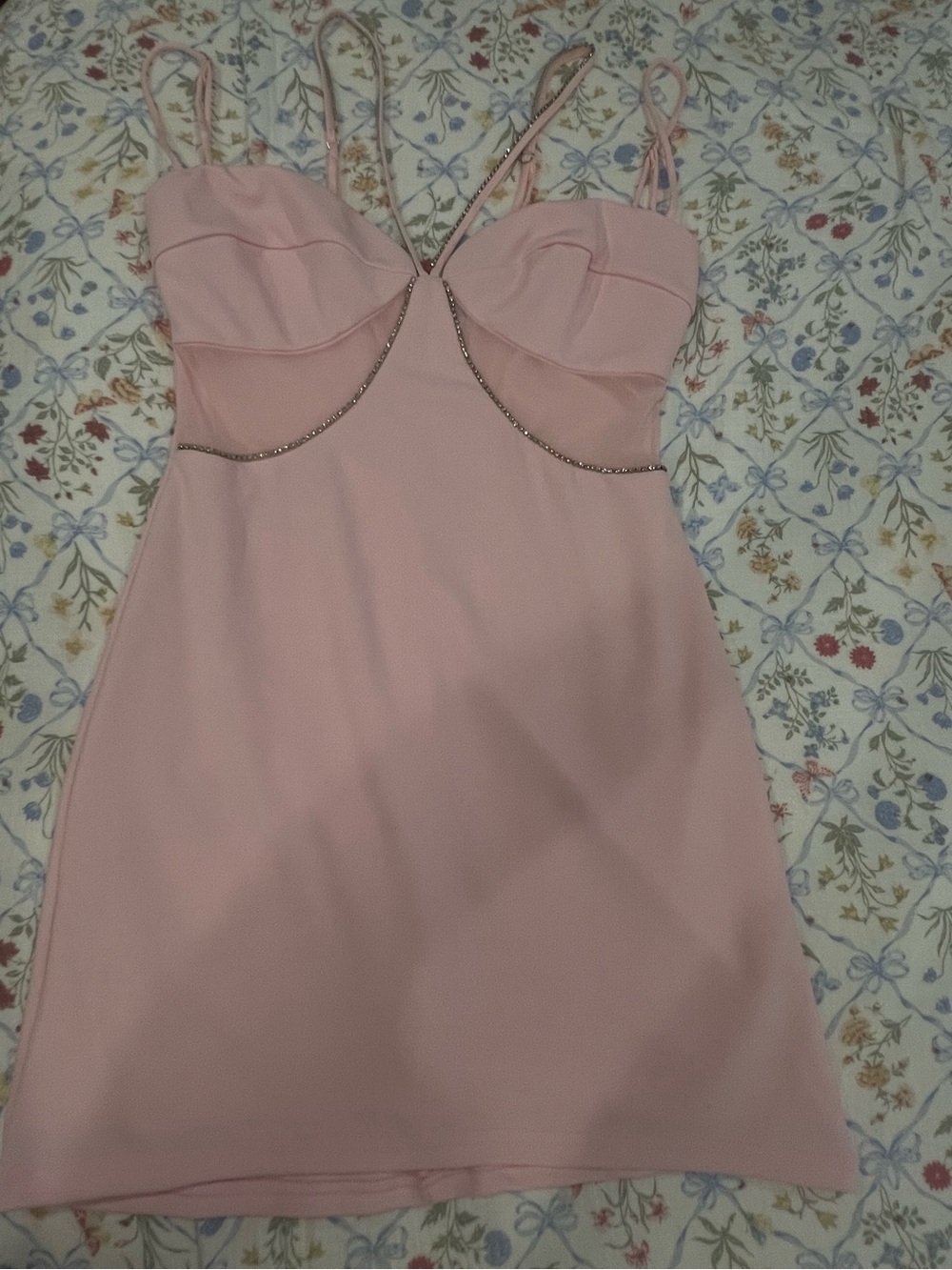 Lucy in the Sky Pale Pink Mini Dress with Chain Accent